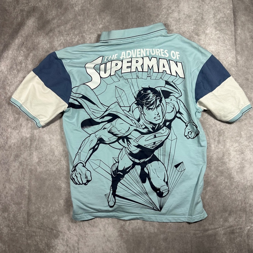 The Souled Store Superman Mens M Colorblock Polo Shirt Blue Graphic Comic Tee